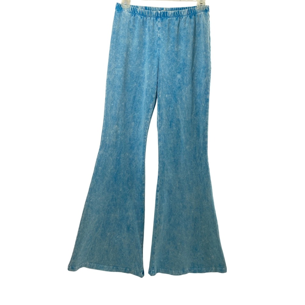 Chatoyant Flare Pants Women M Blue Acid Wash Bell Bottoms Stretch Boho HIppie